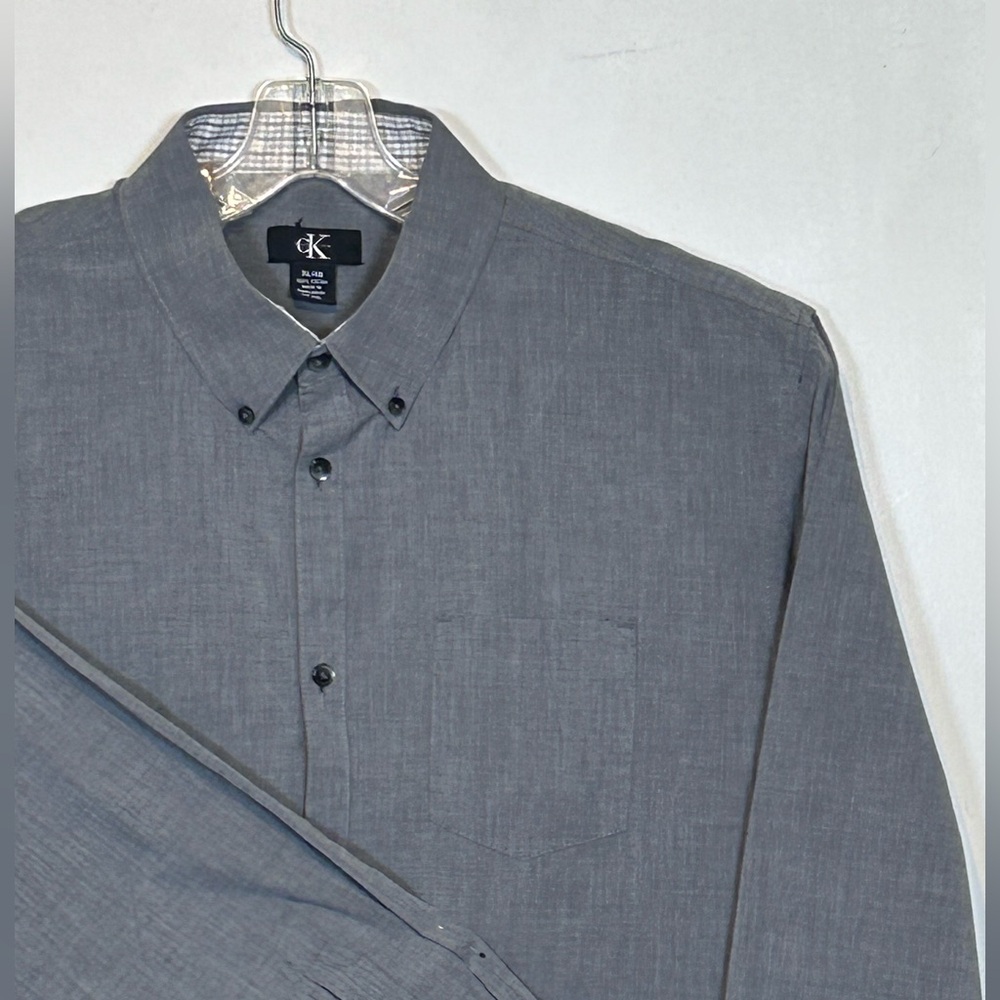 Calvin Klein Mens XL Gray Cotton Button Down Shirt Long Sleeve Charcoal Casual